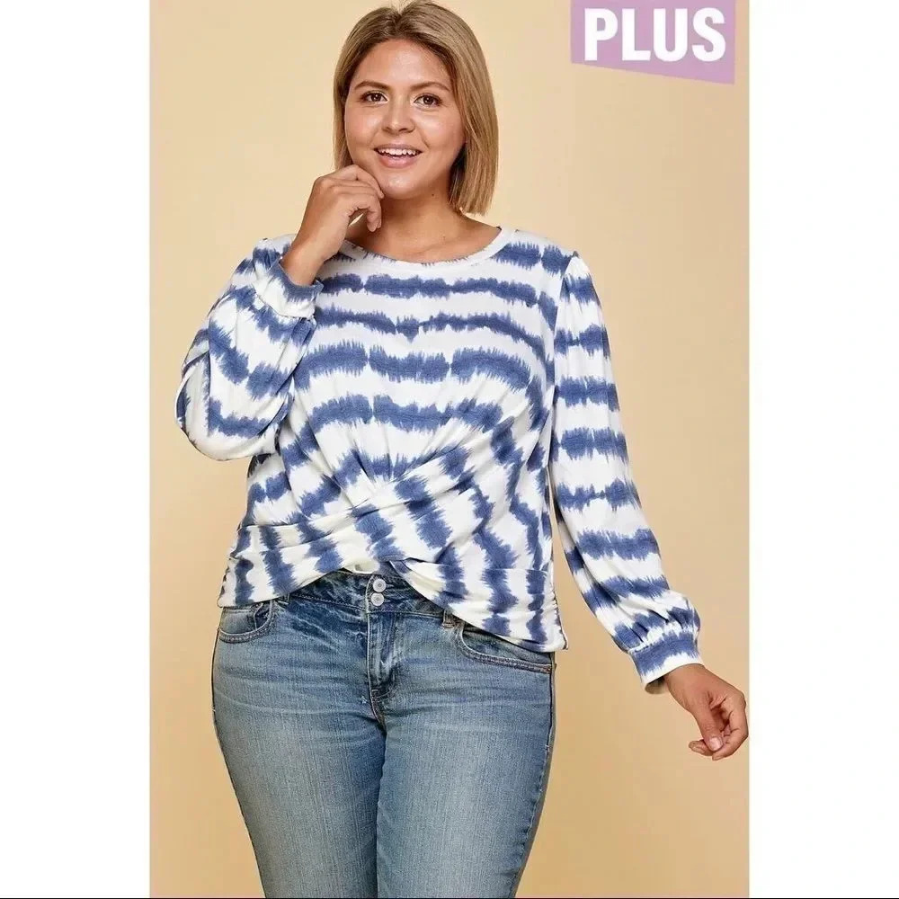 Plus Size Tie Dye Striped Sweater